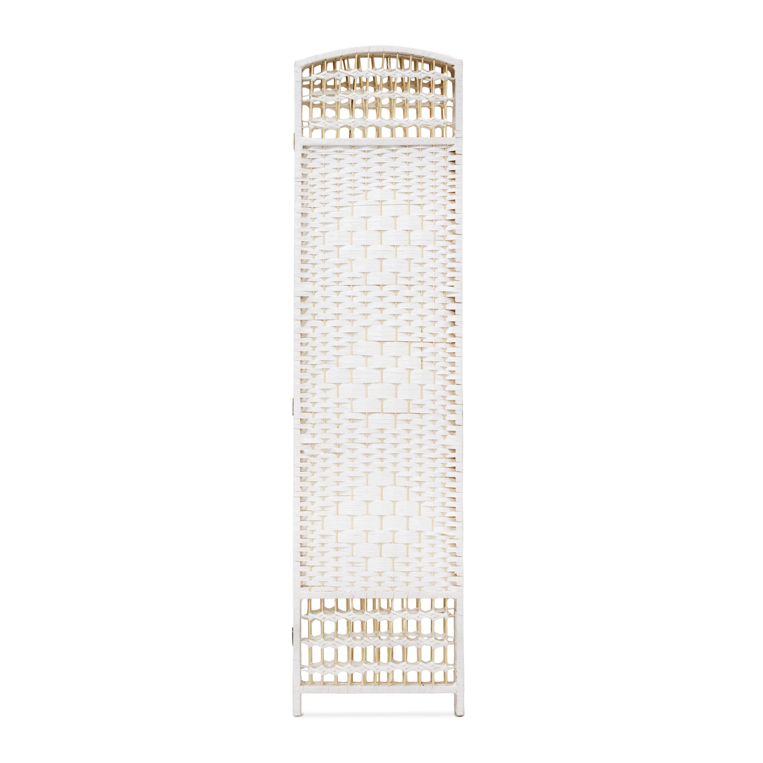 Relaxdays – Biombo/Panel/Divisor/Separador de Habitaciones, 179 x 180 x 2 cm, 4 Paneles, Madera con puntales de bambú, Color Blanco