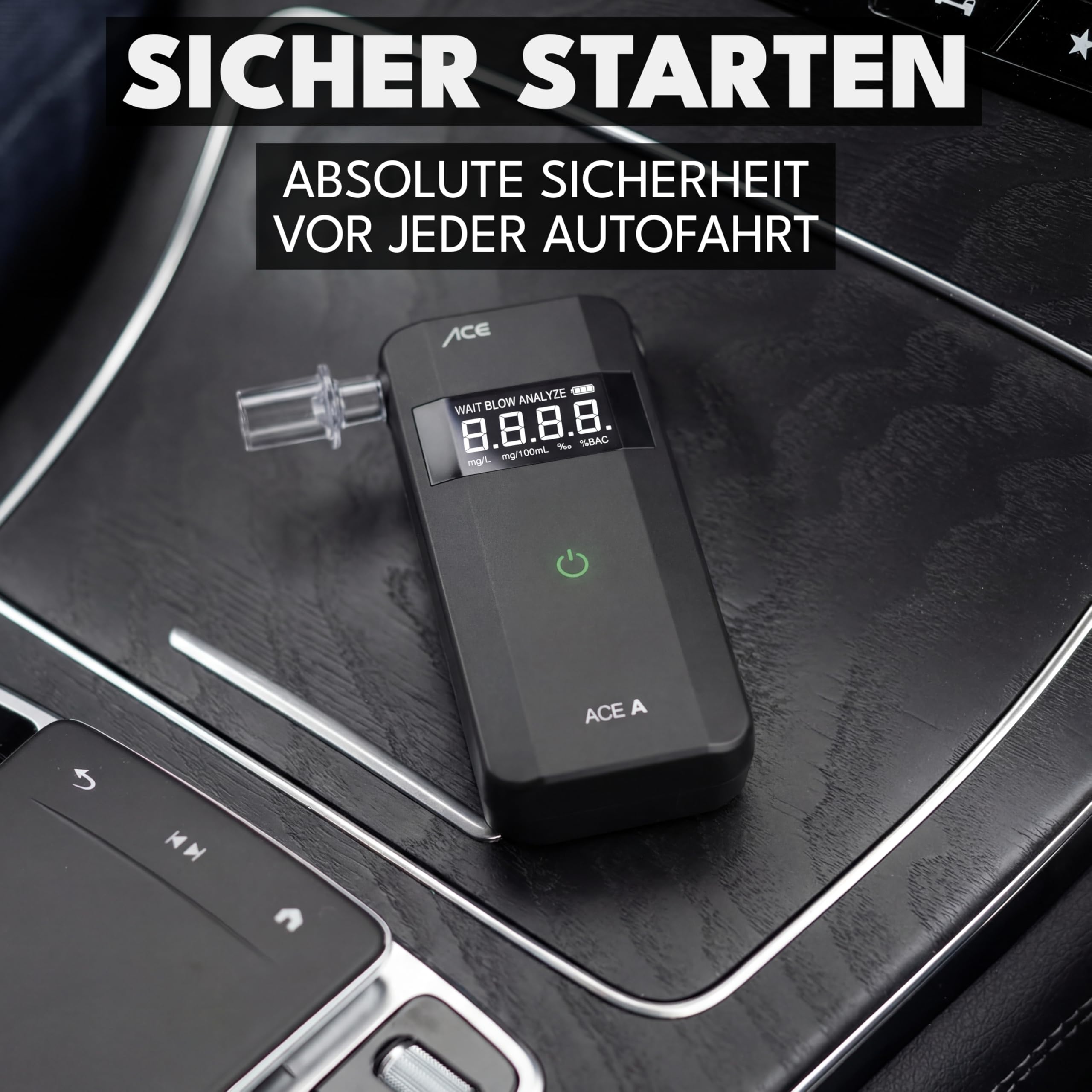 ACE A Alkotester digitaler Alkoholtester mit elektrochemischem Sensor Schwarz