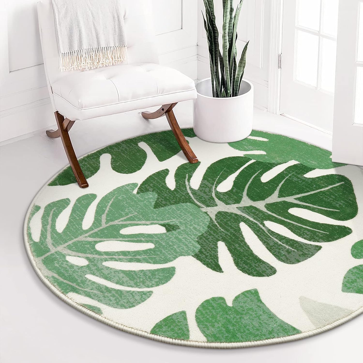 HAOCOO Green Round Rug, 3ft Soft NonSlip Low Pile Bathroom Round Area