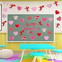 Vista 4 de JarThenaAMCS Decoración de tablero de anuncios para el día de San Valentín, 48 recortes de papel rojo y rosa con 100 puntos de pegamento