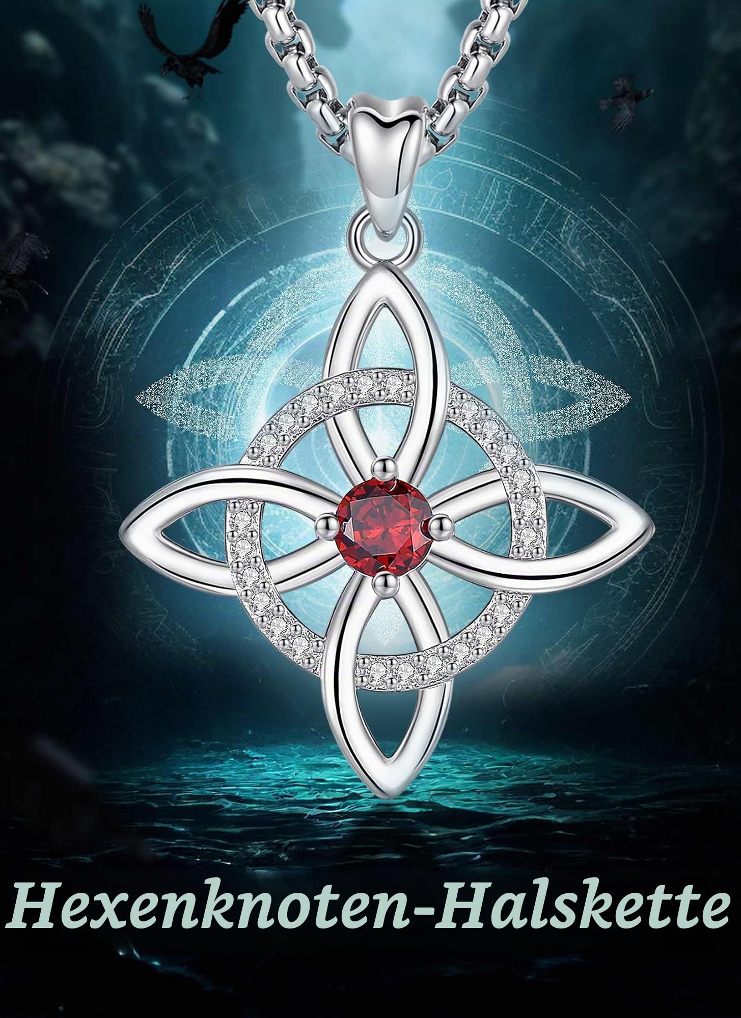 AEONSLOVE Hexenknoten Halskette Damen Silber 925 Irisch Keltischer Knoten Kette mit Geburtsstein Hexenanhänger Hexen Knoten Schmuck