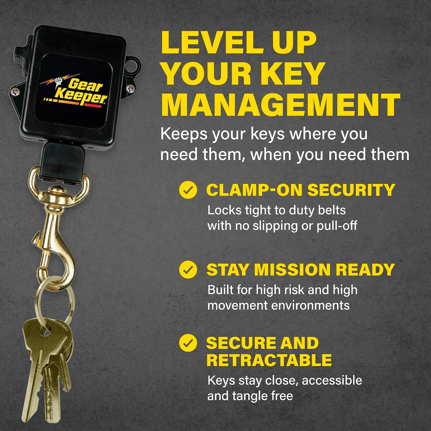 Gear Keeper Security Model Key Retractor - Rotating Clamp-on Belt Clip RT3-5818 Keychain Accessories/Safety Lanyard - ID Holder - Security/Correctional Officer- Made in The USA