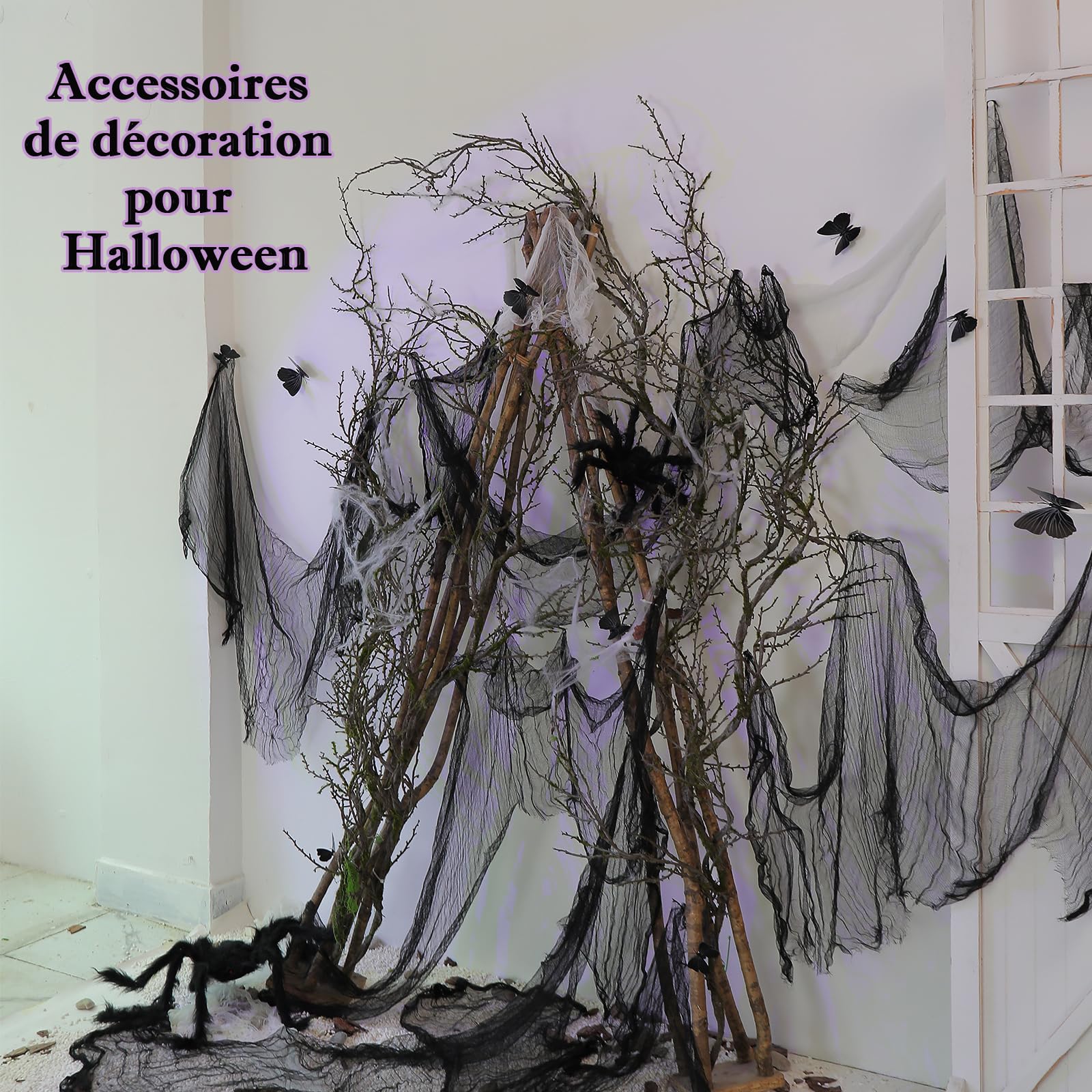 1 pcs 1,9m malléable Noir : Branches Tombantes Arbre Halloween, brindilles, Guirlande végétale, Mousse Suspendue, Faux Raisin, Vigne, forêt hantée, cheminée ext, Porche, Arche, déco Noël