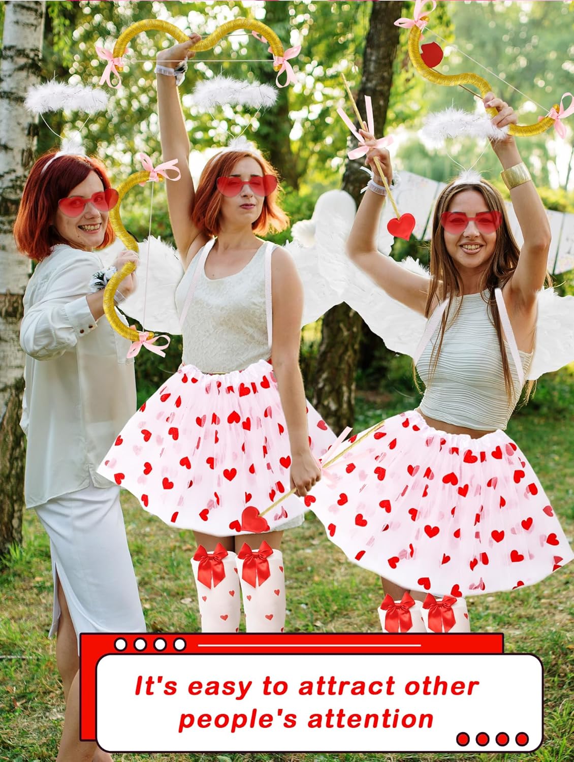 7 Pcs Cupid Costume Set Cupid Bow and Arrow Wings Heart Shaped Hair Band Socks Skirt Costume Accessories Set for Women Adult Valentine Cosplay - Image 7