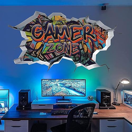 Miniatura 3 de TOARTI Calcomanías de pared de juegos 3D, calcomanías de pared de juegos para habitación de niños, zona de jugadores, papel tapiz de videojuegos
