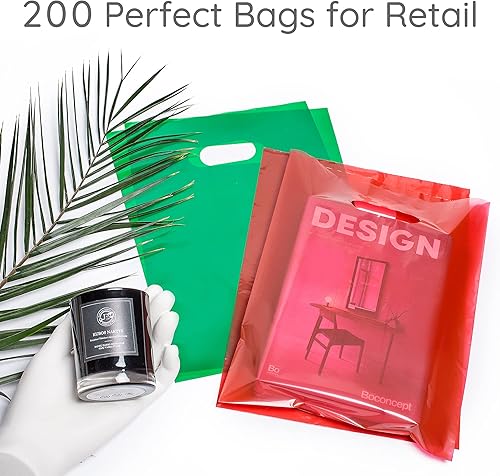 Miniatura 2 de 200 bolsas de mercancía, 100 rojas y 100 verdes, de 1.5 mil, 9 x 12 pulgadas, gruesas, brillantes y con asas troqueladas, para pequeñas empresas,
