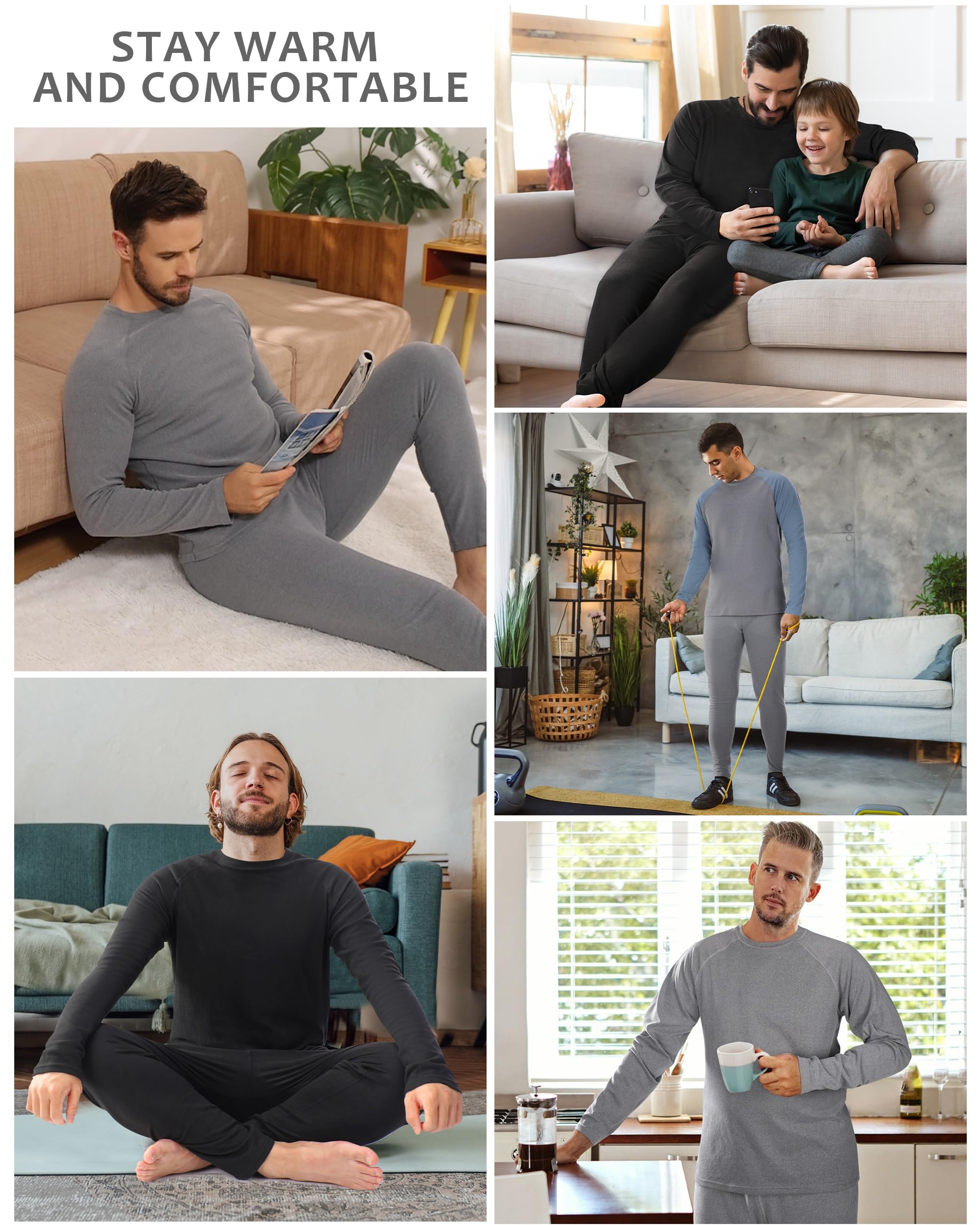Set di biancheria intima termica da uomo, in pile, con parte superiore e inferiore, per sci invernale e freddo