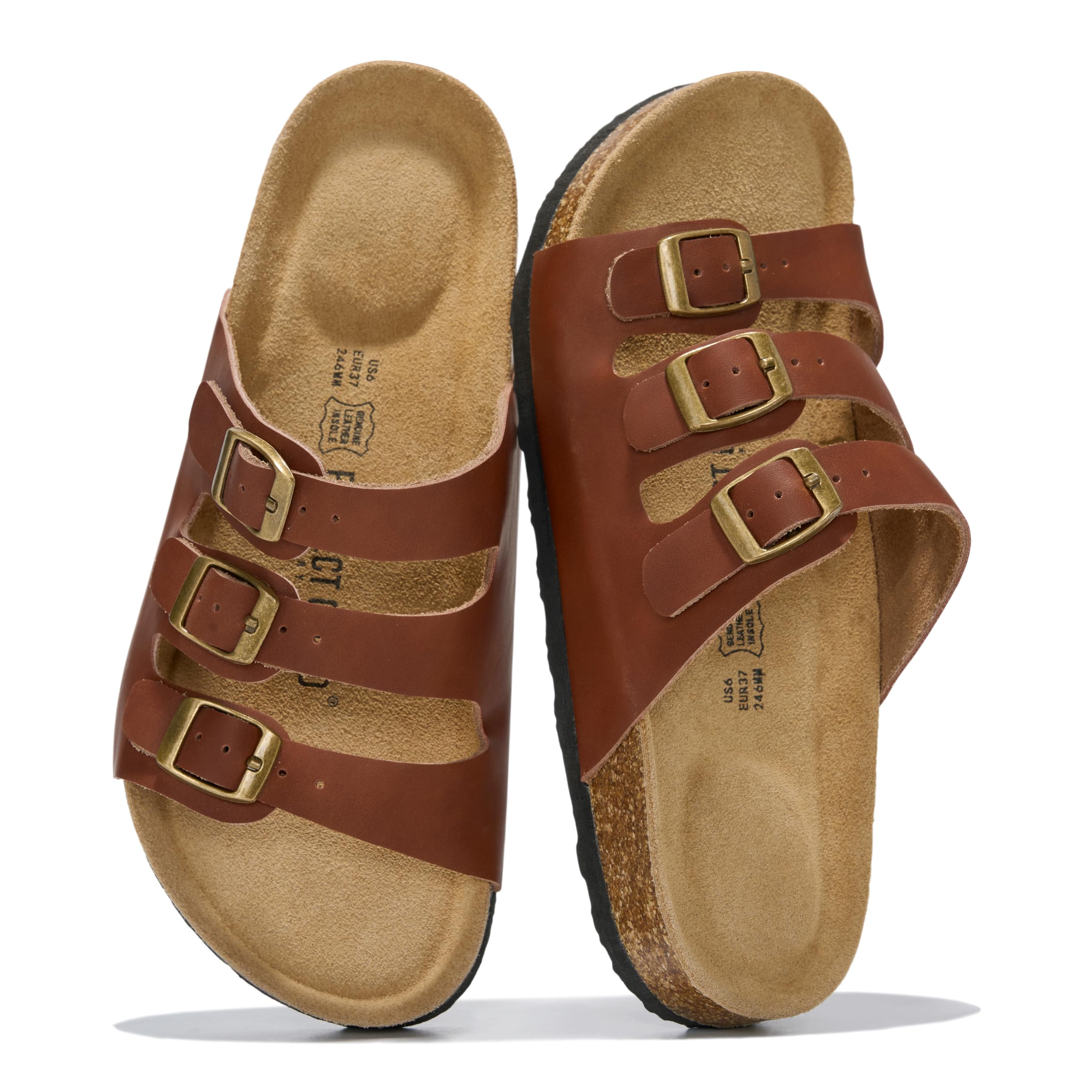 Project Cloud 100% Genuine Leather Summer Slide Sandals for Women (Capri) | Summer Memory Foam &amp; Cork Footbed Beach Vacation Essentials Womens Sandals Comfortable Lightweight Slides for Women Footwear