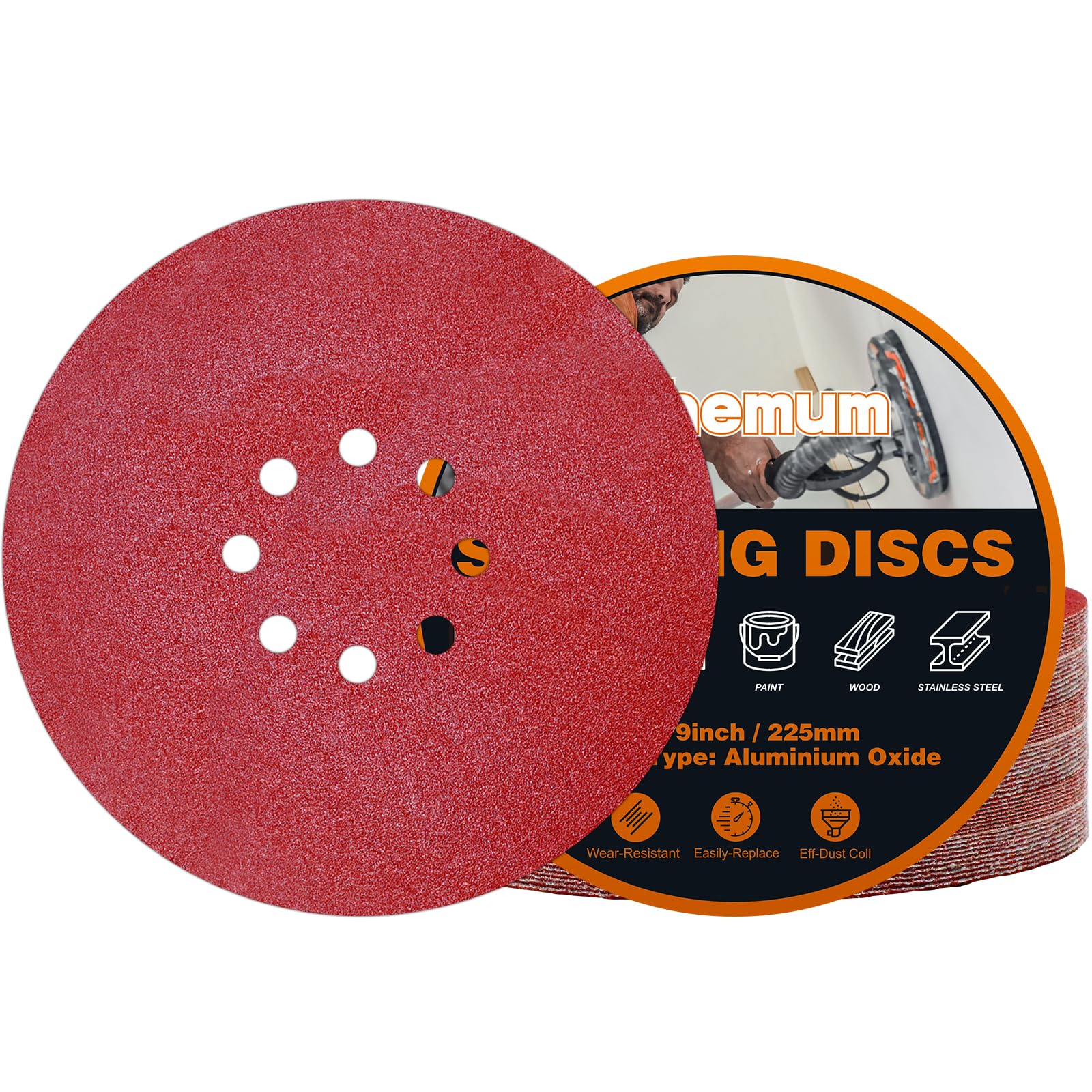 pihemum 30 PCS 225mm Sanding Discs 80 Grit 8 Hole Hook and Loop Drywall Sandpaper for Drywall Sander