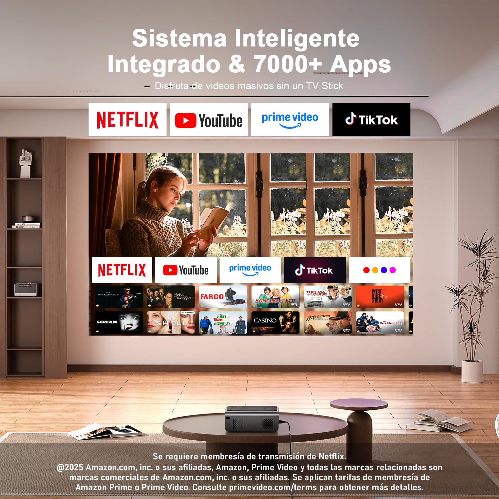 【App Oficial & Auto Focus/Keystone】 30000 Lumen Smart Proyector 4K Soporte WiFi 6 Bluetooth Full HD 1080P, VOPLLS Proyector Portatil con Dolby Audio Projector Cine en Casa para iOS/Android
