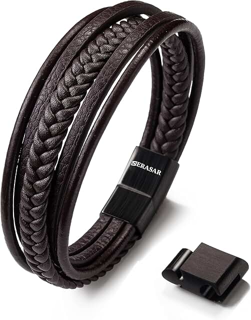 SERASAR | Premium Leather Bracelet [Braid] for Men in Black & Brown | Va...