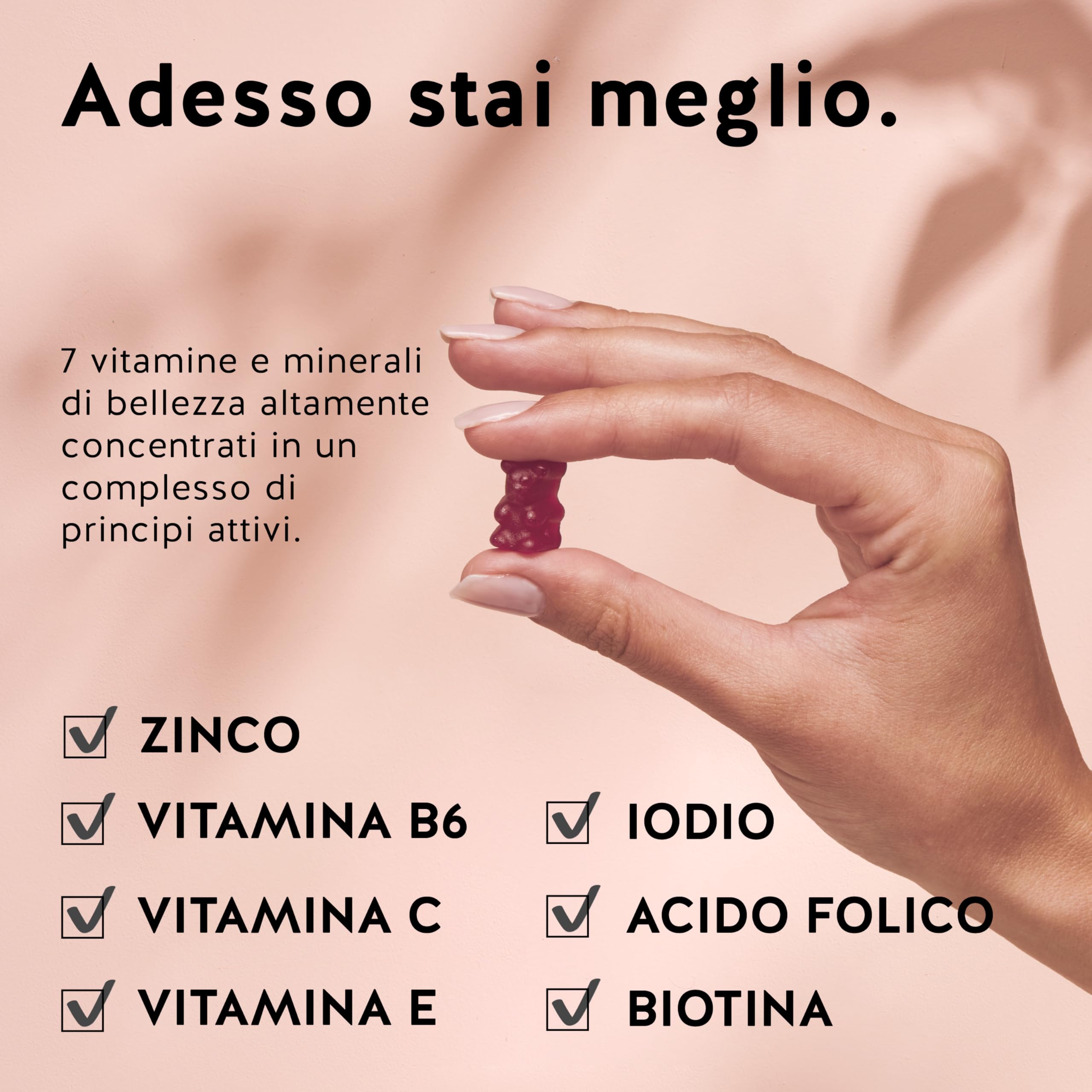 Caramelle Gommose Biotina Ah-mazing Hair Vitamins per Capelli, Pelle e Unghie – 5000 µg di Biotina, Zinco, Vitamine B6, C, E, Acido Folico & Iodio – 60 pezzi (2 mesi), Vegano, Bears with Benefits