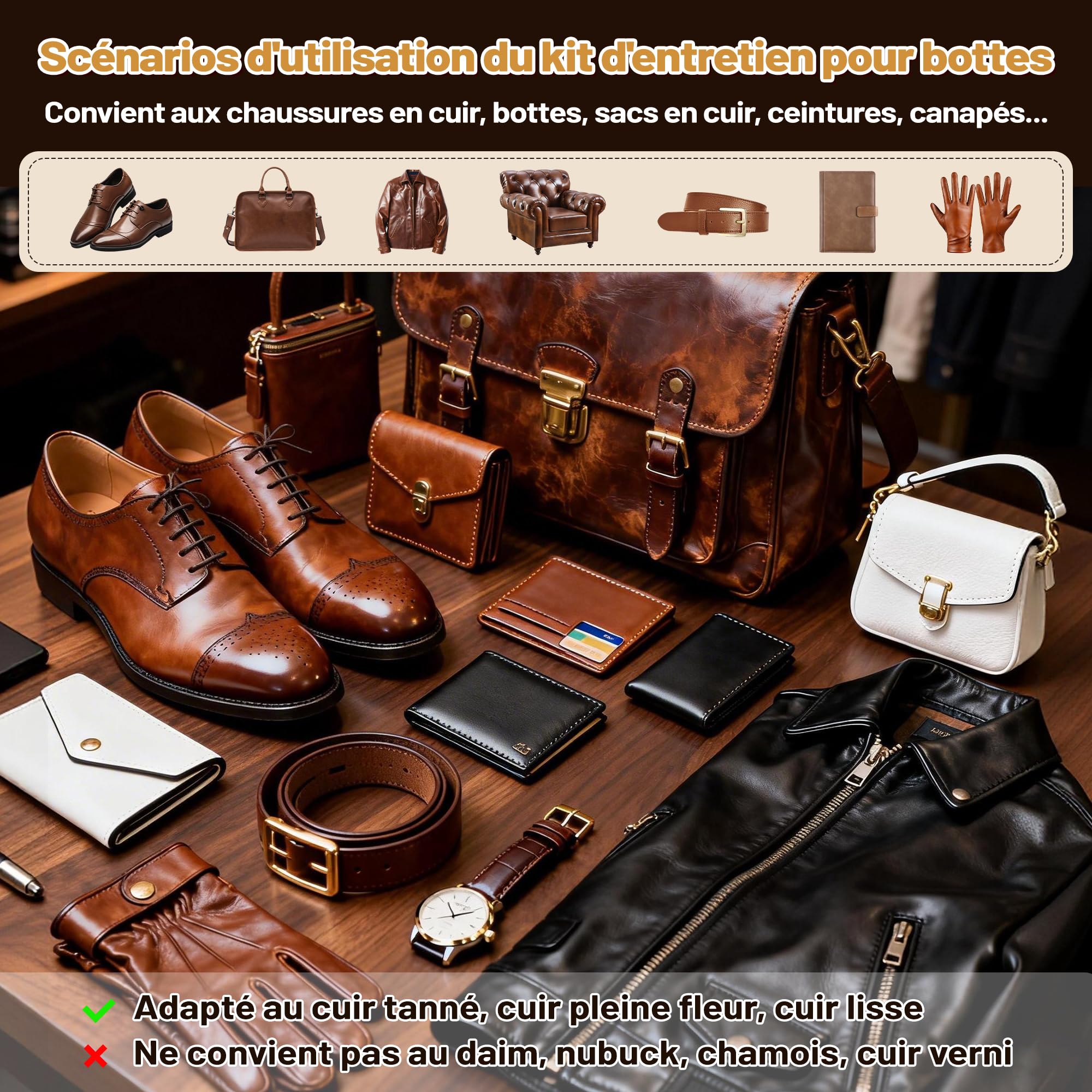 Endhokn Kit Entretien Chaussure Cuir 18PC, Cirages et Produits d'entretien Chaussures Huile de Vison, Neutre/Noir/Marron Cire à Chaussures, Brosses en Crin de Cheval, Kit Cirage Chaussure Cuir