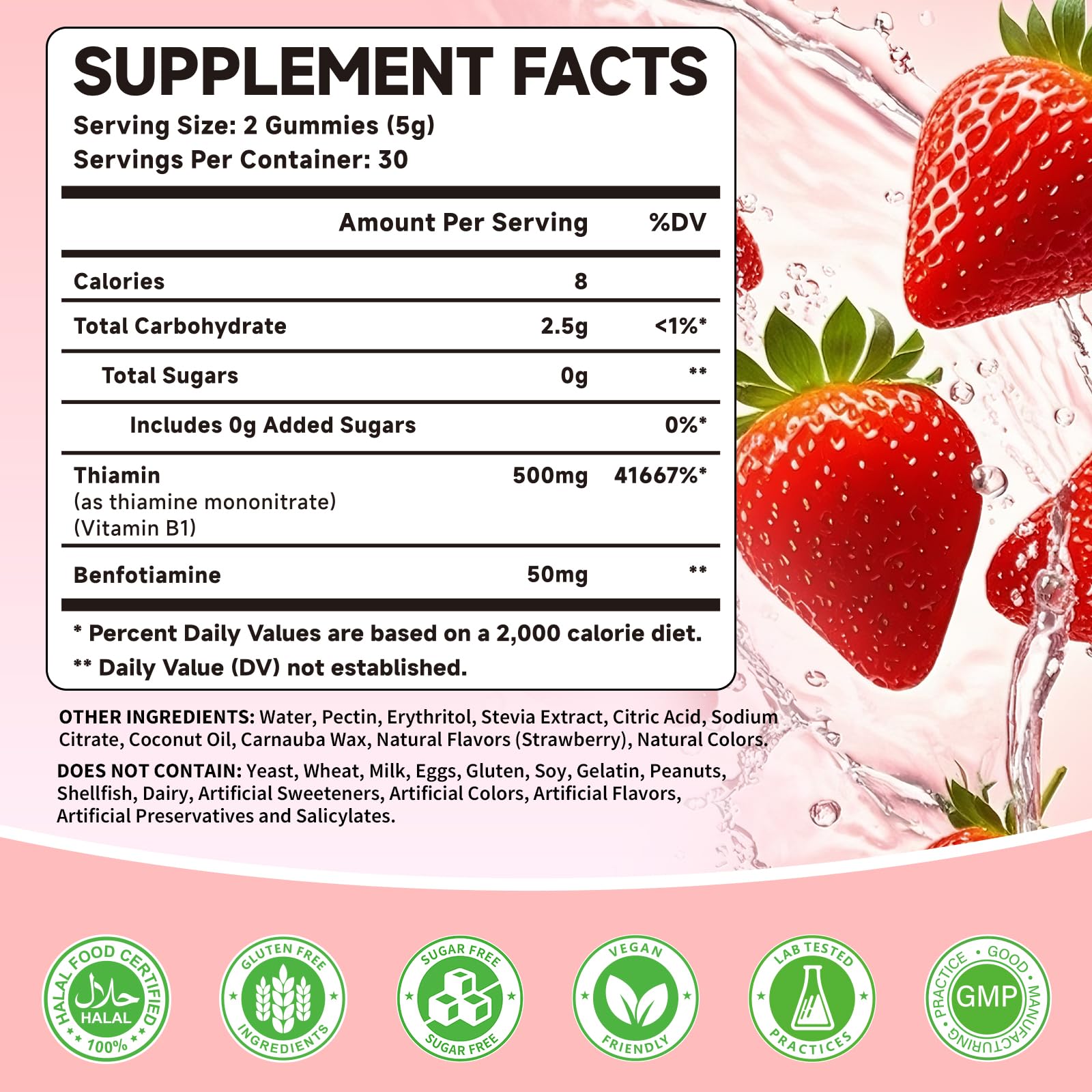 Vitamin B1 Gummies 500mg with Benfotiamine Supplement, 60 Count — Amazon image 2