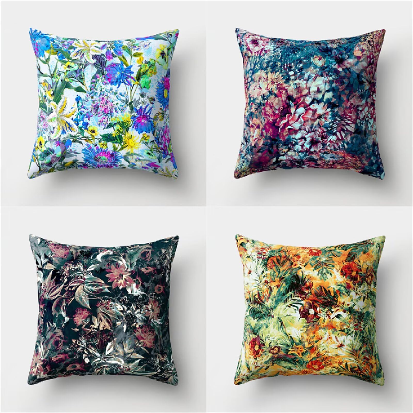 Federe Cuscini Divano 65x65cm,Set di 4 Fiore giallo blu Cuscini per Divano,Quadrato Doppio Lato Lino Esterni Copricuscini Divano,per Divano Soggiorno Sedia Letto Decorativo Cuscini Divano ZW1-73
