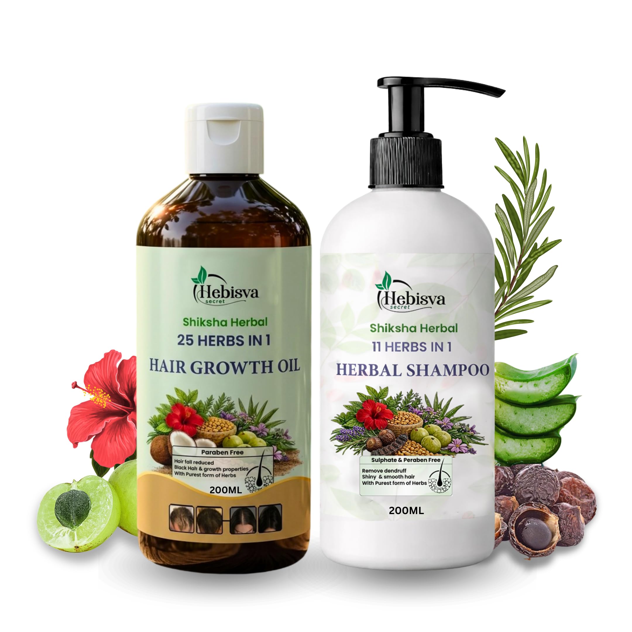 Shiksha Herbal Hair Care Combo – 25 Herbs Hair Growth Oil & 11 Herbs Herbal Shampoo (200ml Each), Ayurvedic Hair Fall Control, Regrowth & Dandruff Care, Sulphate & Paraben Free-image-33
