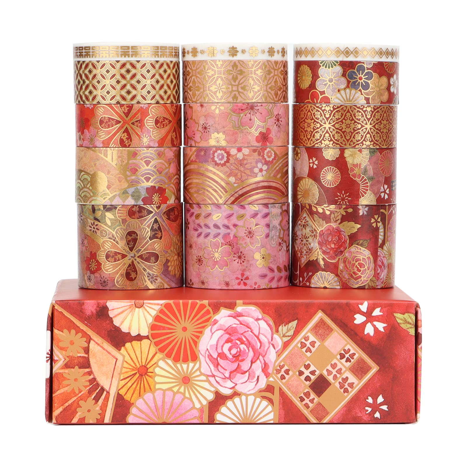 LGEGE Aesthetic Washi Tape Set,30/15/10 mm Wide,10 Rolls Japanese Masking Tapes (2m) with 10 Pcs Gilded Stickers (100 mm x 100 mm) Dunhuang Theme Deer Element,Décor for Scrapbook,Craft,Bullet Journal