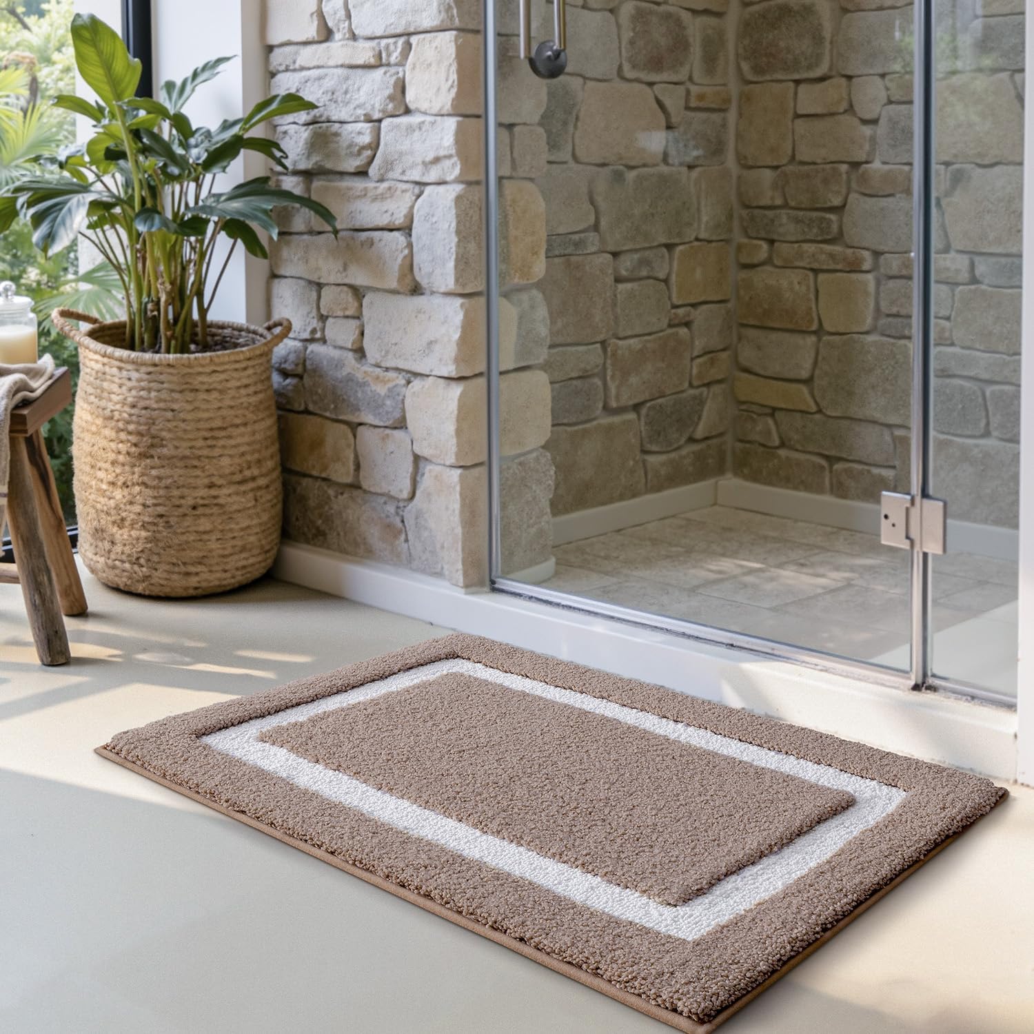 LUMI Bathroom Rug, 16x24 Non Slip Washable Bath Mat Absorbent Soft Bathmat, Fluffy Microfiber Bathroom Rugs for Floor, Shower Tub, Entryway, Beige - Image 3