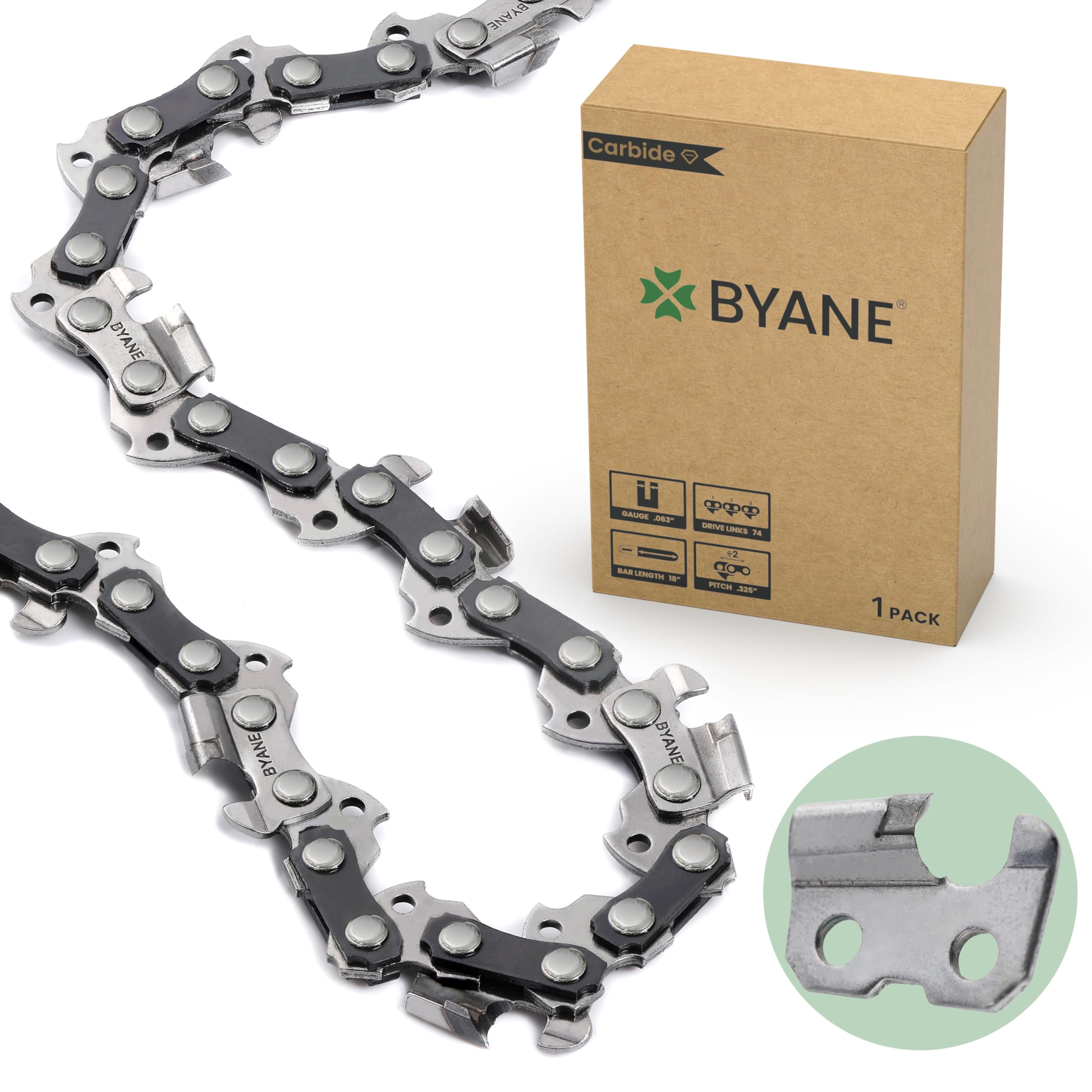 Amazon.com: BYANE Carbide Chainsaw Chain 18 Inch, .325 Pitch, 063