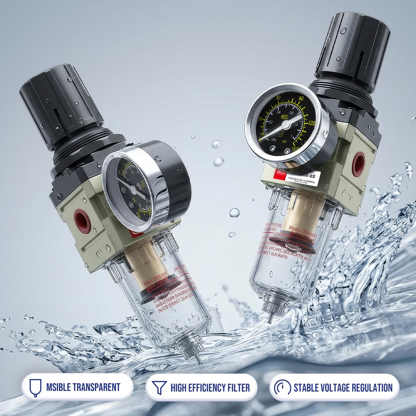 1/4 Zoll NPT Luftkompressor Wasserdruckregler für Airbrush-Feuchtigkeitsfalle Wasserabscheider Filter mit Manometer