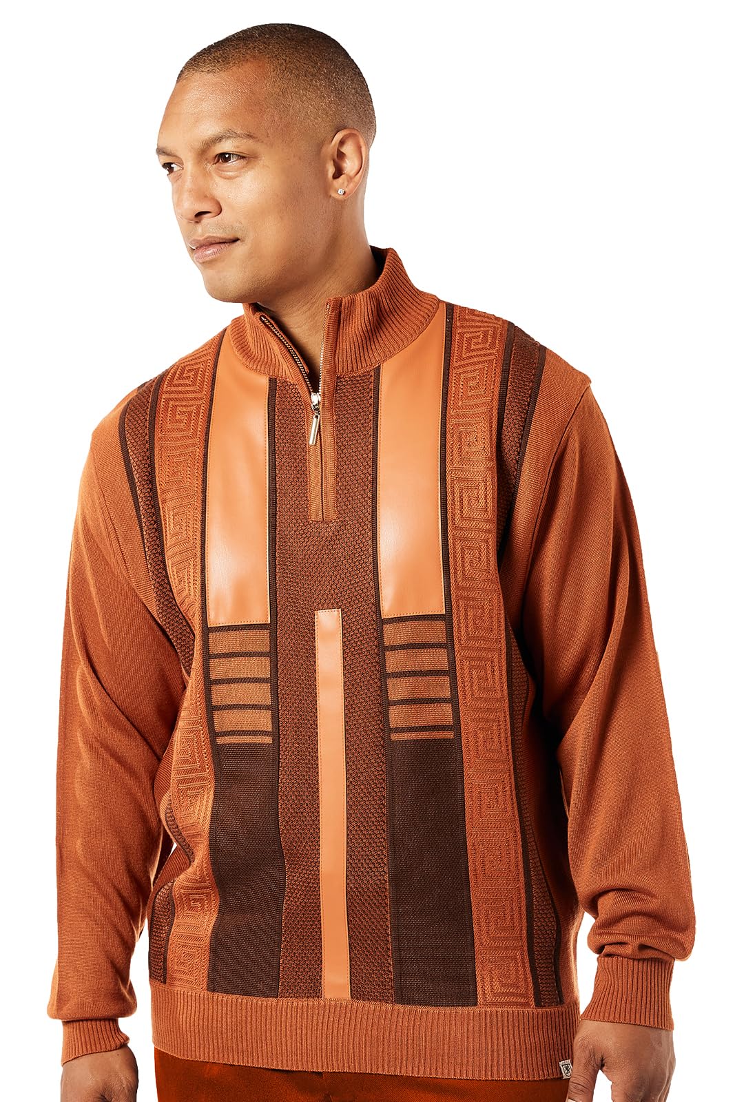 STACY ADAMS Men's Faux Leather Trimmed Dressy Sweater