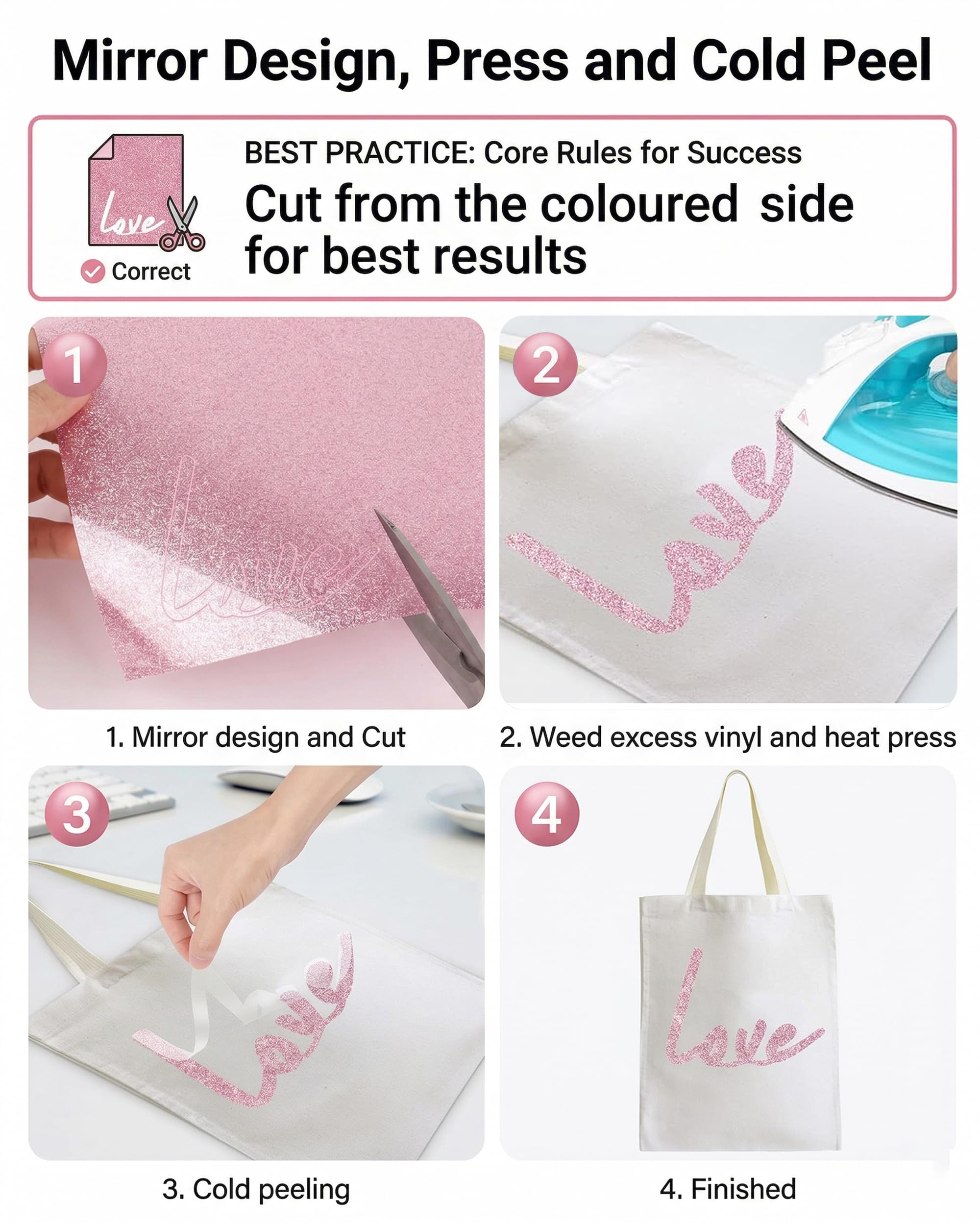 100cm x 30cm Heat Transfer Vinyl Rosa Folie Textil Plotter Bügelfolie Glitzer HTV Iron On Muster Logo Brief für T-shirts Wärmeübertragungsfolie - Glitzer Rosa Plotterfolie