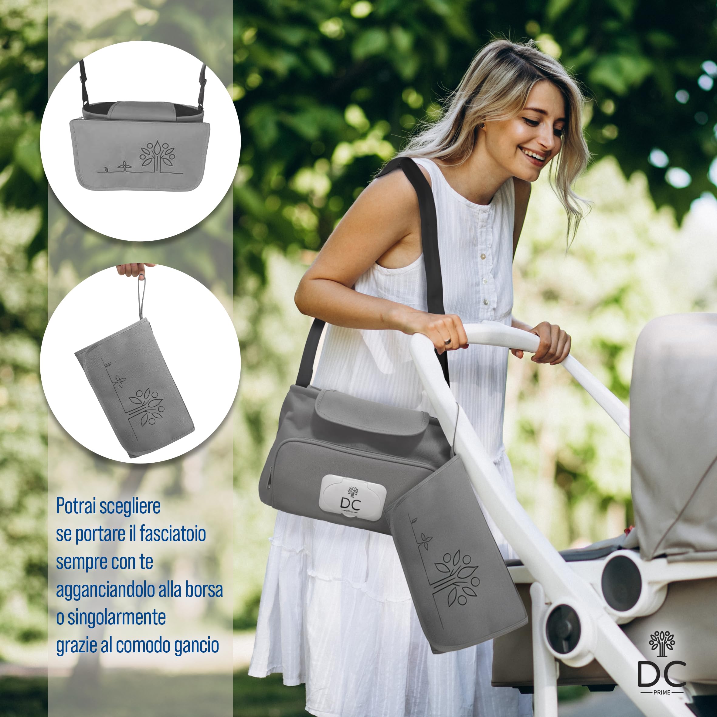 DC Prime Borsa Passeggino Leggero 25 Kg Portata con Fasciatoio Neonato Portatile, Sacco Per Passeggino Universale con Gancio Passeggino Accessori Passeggino, Zaino Mamma Neonato, Baby Bag Organizer