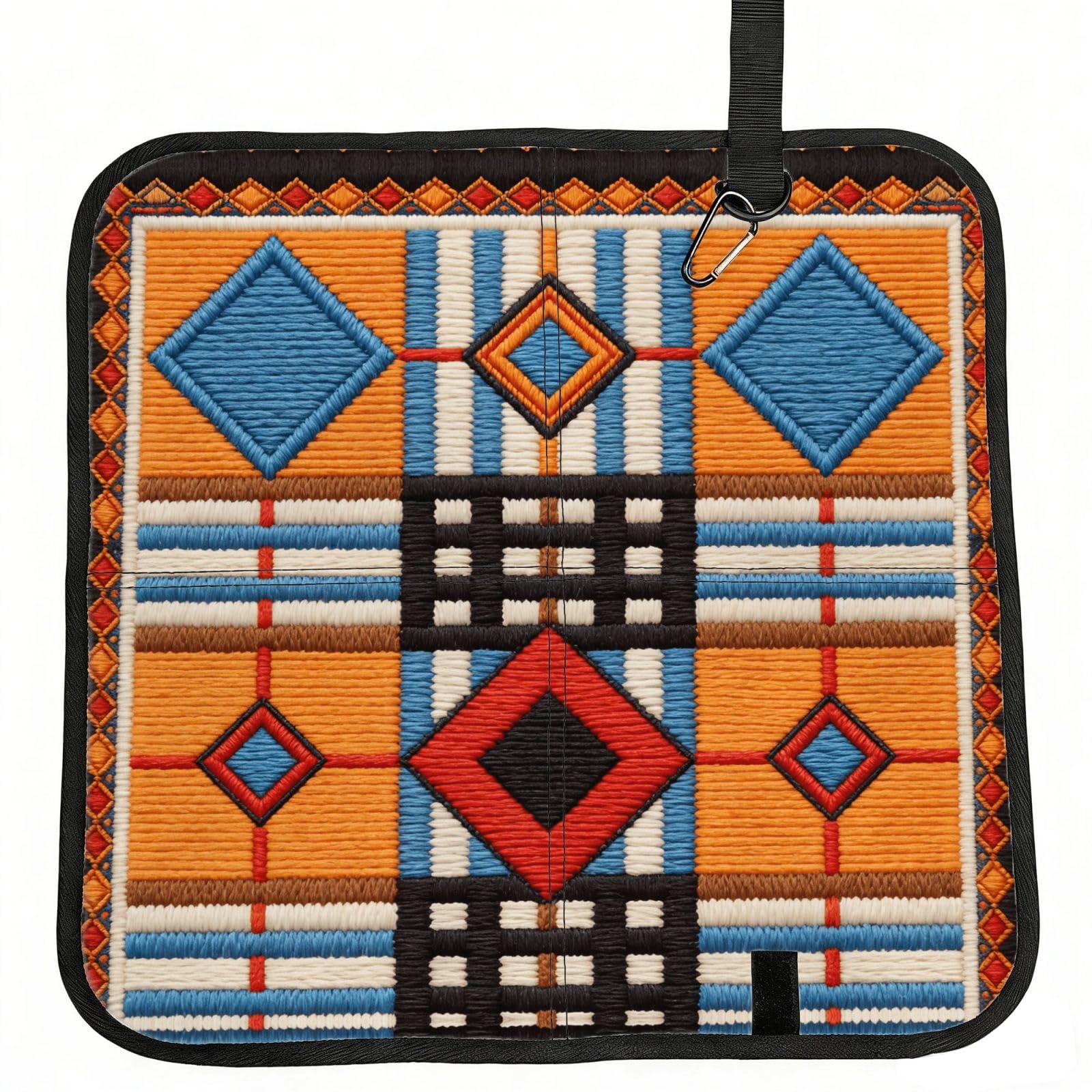 DUYIOKH Textured Embroidery Geometric Design Print Foldable Portable Seat Cushion for World Cup Games, Camping and Outdoor Activities