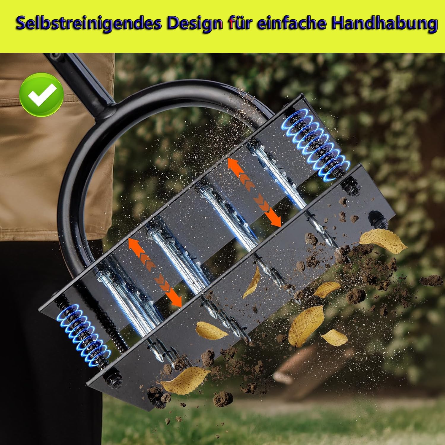 Rasenlüfter Aerifizierer für Rasen– Manuelles Rasen Belüften Gerät mit Doppelplatte, 16 Spikes& 4 Federn, T-Griff Rasenspecht für Verdichtete Böden, Garten & Rasenpflege