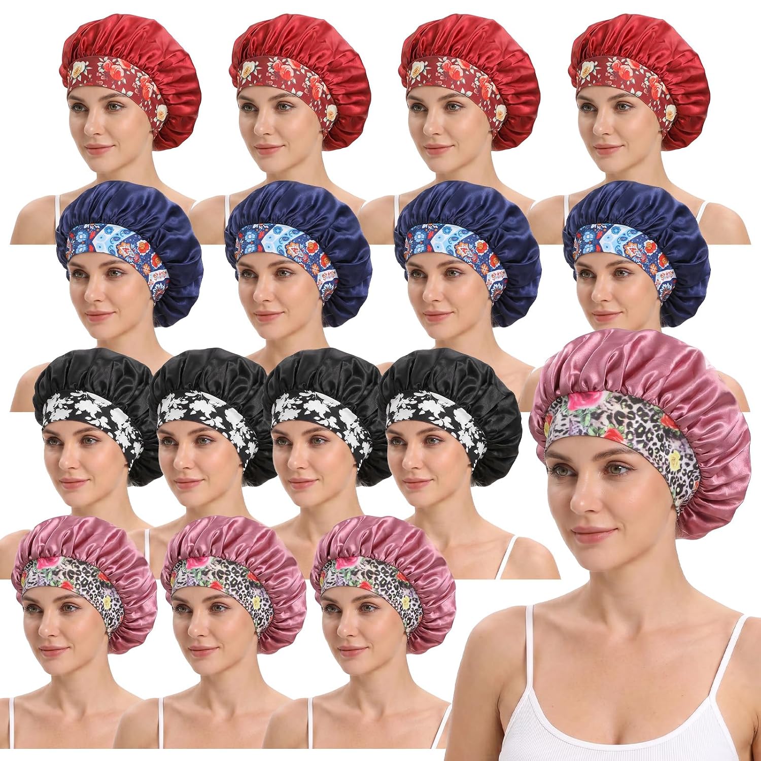MAQUITA 16 Pcs Polyester Bonnet for Sleeping Women, Sleep Bonnets for Women Curly Hair, Wide Band Sleep Cap Colorful Set for Hair Care, Soft Breathable Bonnet for Sleeping