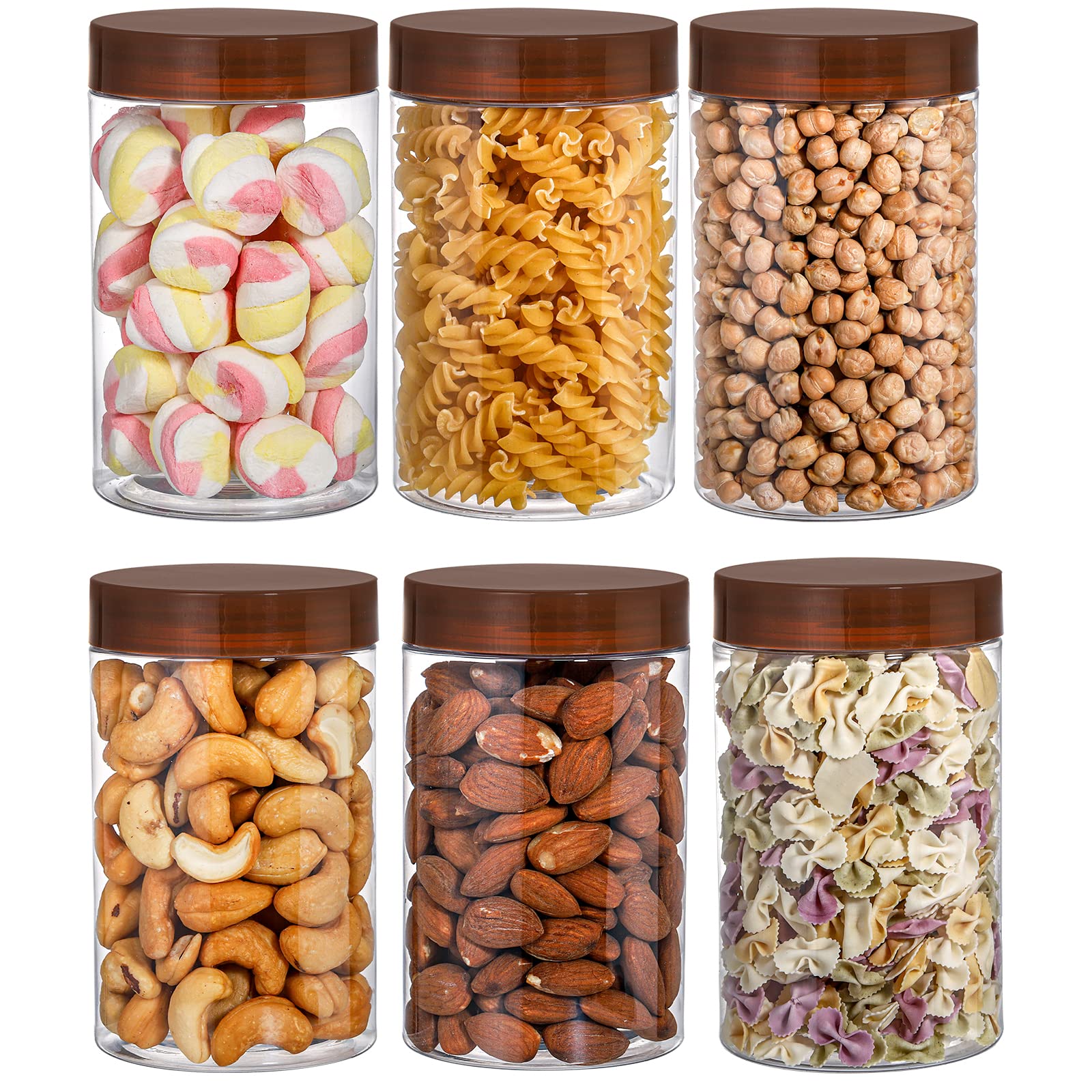 Fasmov Lot de 12 bocaux vides en plastique transparent avec couvercles à visser, parfaits pour la cuisine et le rangement de la maison, marron 350 ml