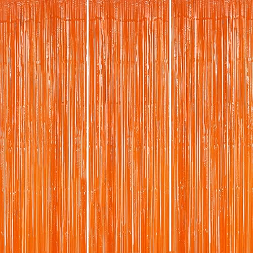 Paquete de 3 Telón de Fondo de Flecos de Papel Aluminio - Cortinas de Oropel Brillante Naranja para Decoración de FiestasAccesorios de Cabina de