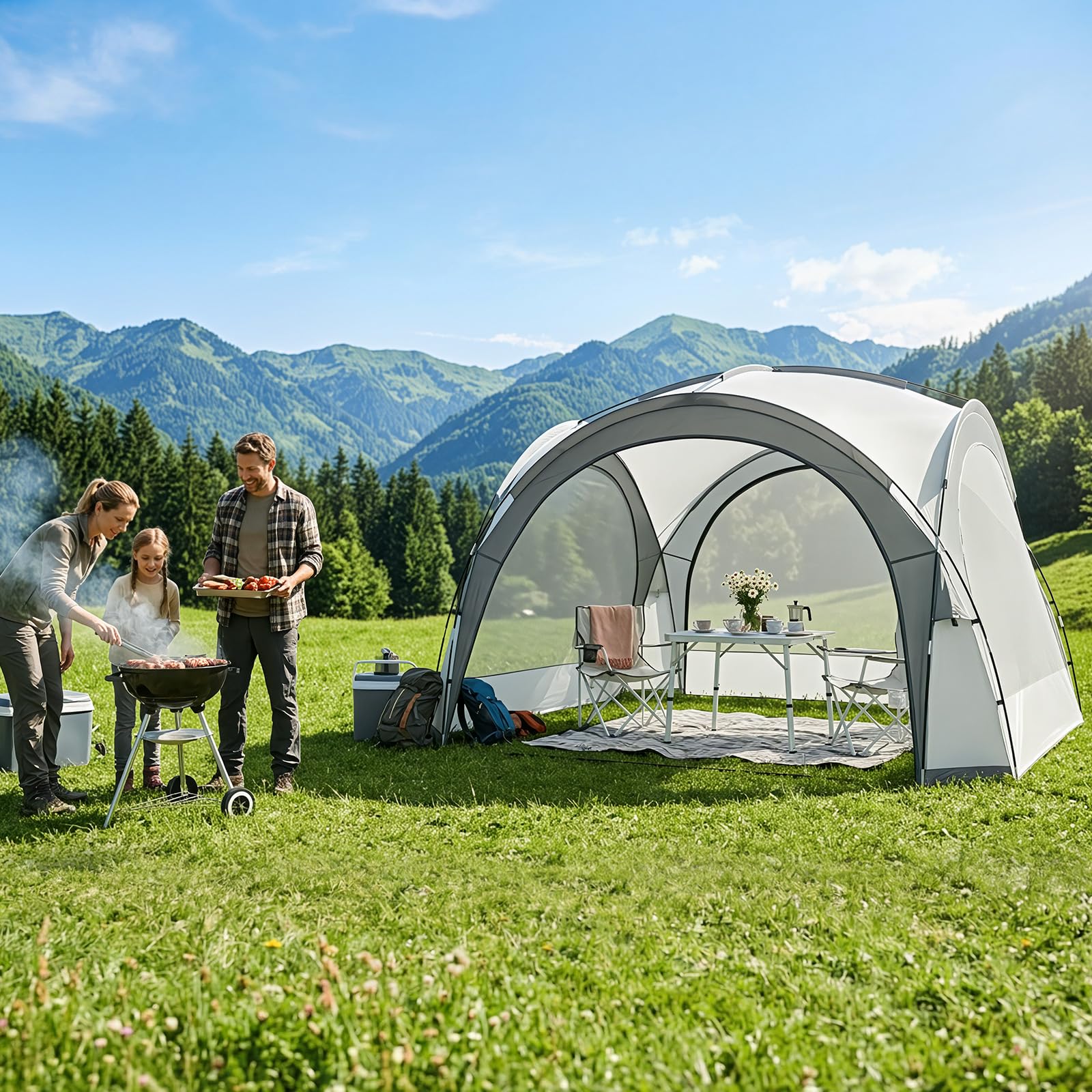 Aoxun Gazebo with Sides, Garden Dome for Outdoor Camping Gazebo, Event Shelter with Doors Waterproof 2000mm, UPF50+ UV Sun Protection, 3.5m x 3.5m, Grey