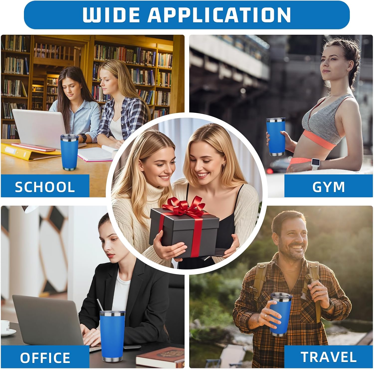 20 oz Tumbler with Lids and Straws, Stainless Steel Insulated Travel Coffee Mug, Double Wall Vacuum Insulated Tumblers, Powder Coated Coffee Tumbler for Cold & Hot Drinks (Sea Blue) - Image 7