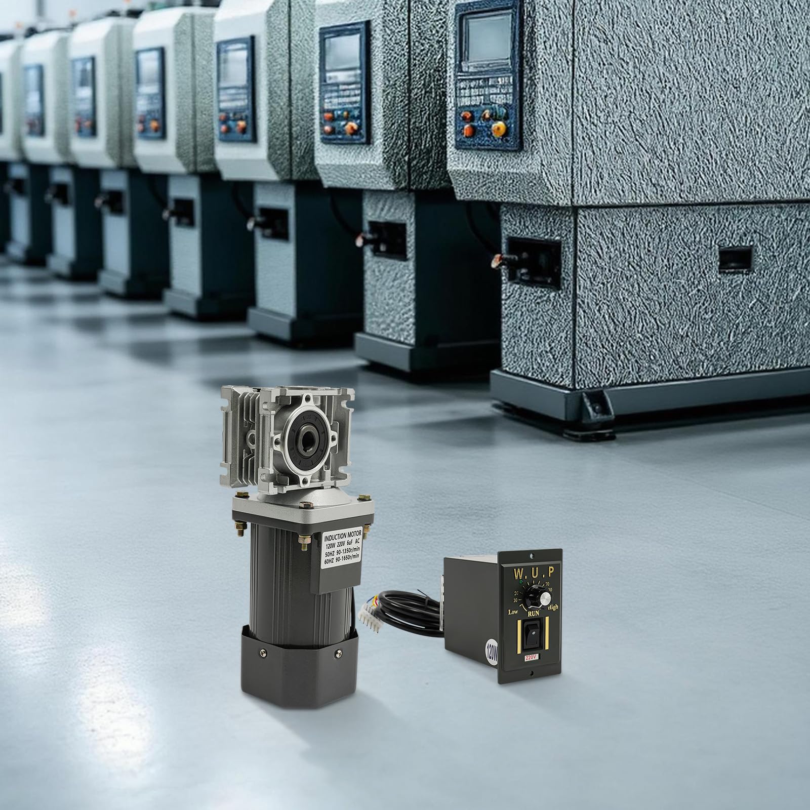 120W Getriebemotor 220V mit Drehzahlregler, 25Nm Drehmoment 1:80 Untersetzung Reversibel, RV30 Turbine DC Motor PWM Steuerung 90-1650U/min, Getriebereduzierungsmotor mit Drehzahlregler