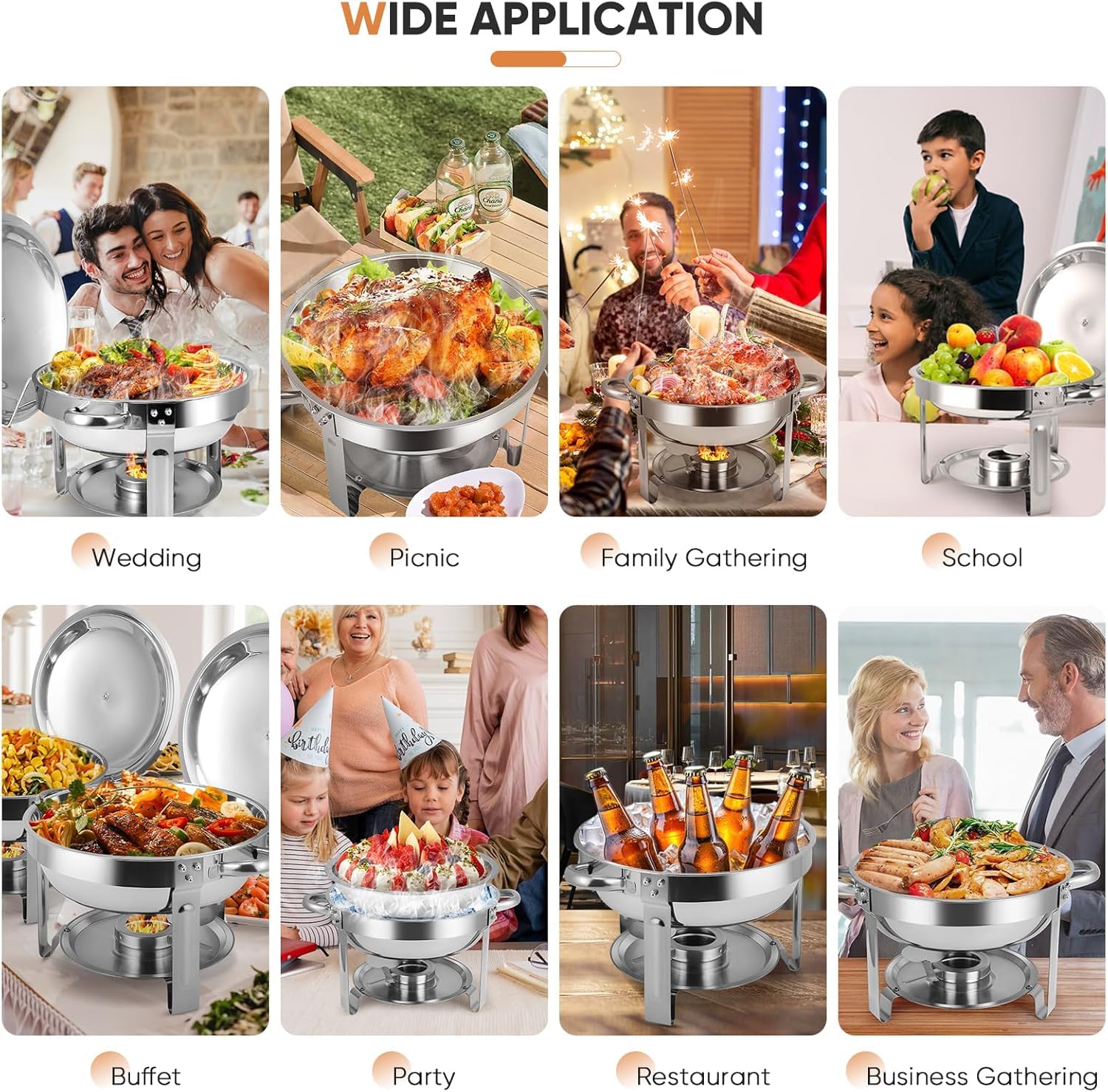 Acciaio Inossidabile Rotondo Buffet Chafing Piatto Vetro Lid 6 Litre Cibo Scaldabagno Catering, Chafing Dish Catering Buffet Warmer Set, per Feste, Buffer e scaldavivande con Coperchio Set