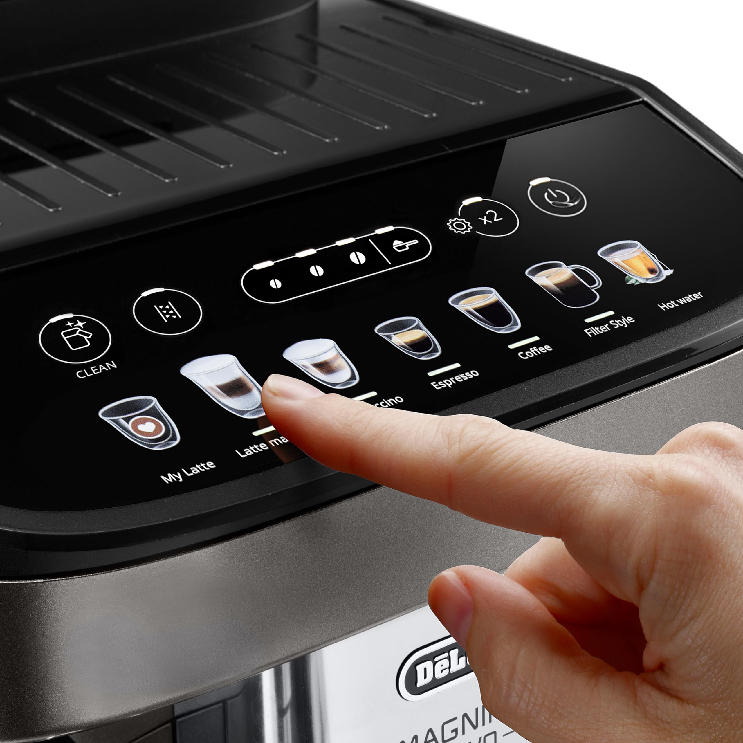 De'Longhi Magnifica Evo ECAM290.83.TB, Máquina de Café en Grano Totalmente Automática con Espumador de Leche, Tamaño Compacto, 7 Recetas, Pantalla Táctil a Color, Titanio/Negro