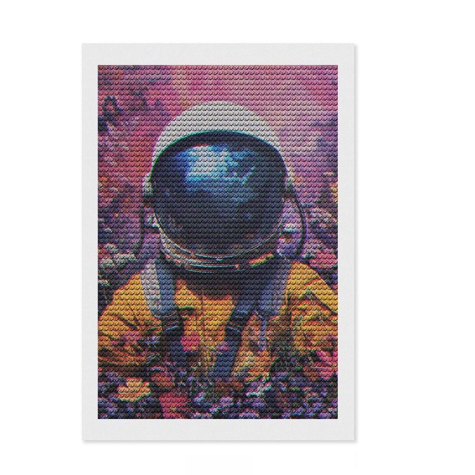 Junmoney Astronaut Retro Diamond Style Art Kit 8"x12", Bedroom Decor, Festive Craft Gift, Farmhouse Decor, Holiday Gift Idea