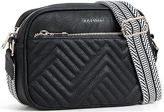 Quilted Crossbody Bags for Women Vegan Leather Purses Small Shoulder Handbags with Wide Strap