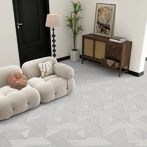 Miniatura 5 de Elffloor Azulejos de vinilo impermeables para despegar y pegar, autoadhesivos, fáciles de instalar, 11.8 x 11.8 pulgadas, patrón de línea para baño,