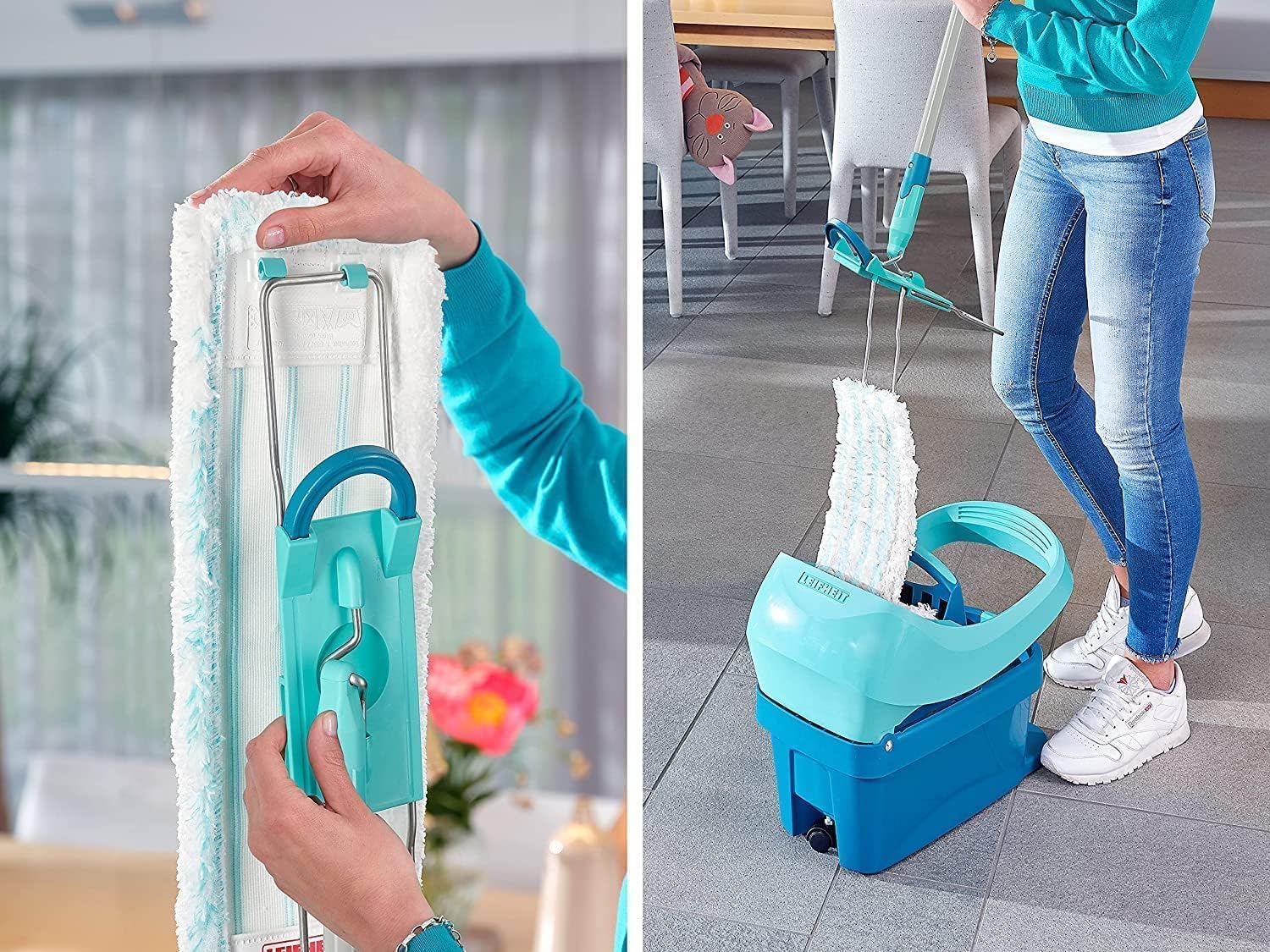 Leifheit Mopa Profi XL micro dúo con palo de acero, mopa flexible con articulación giratoria, mopa fregona para superficies grandes
