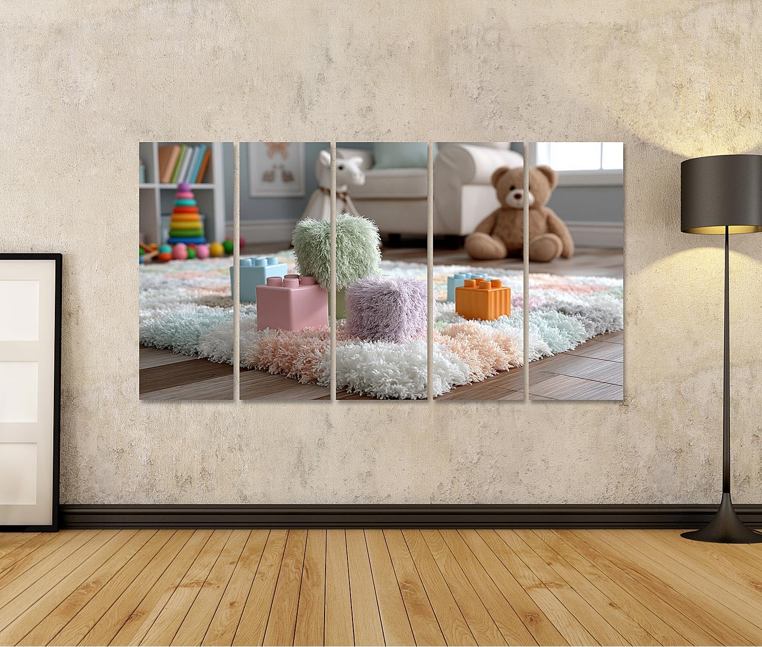 islandburner Bild auf Leinwand Fröhliche Bauklötze Kinderzimmer Wandbild für kleine Entdecker - 5-teilig XXL