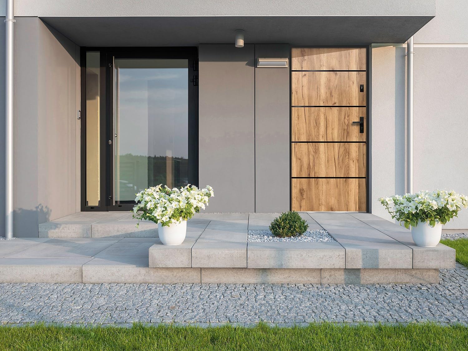 Venta-unica - Puerta de entrada de acero y inox Alt. 207 x Ancho 100 cm efecto roble - abre a la izquierda - NAXARA