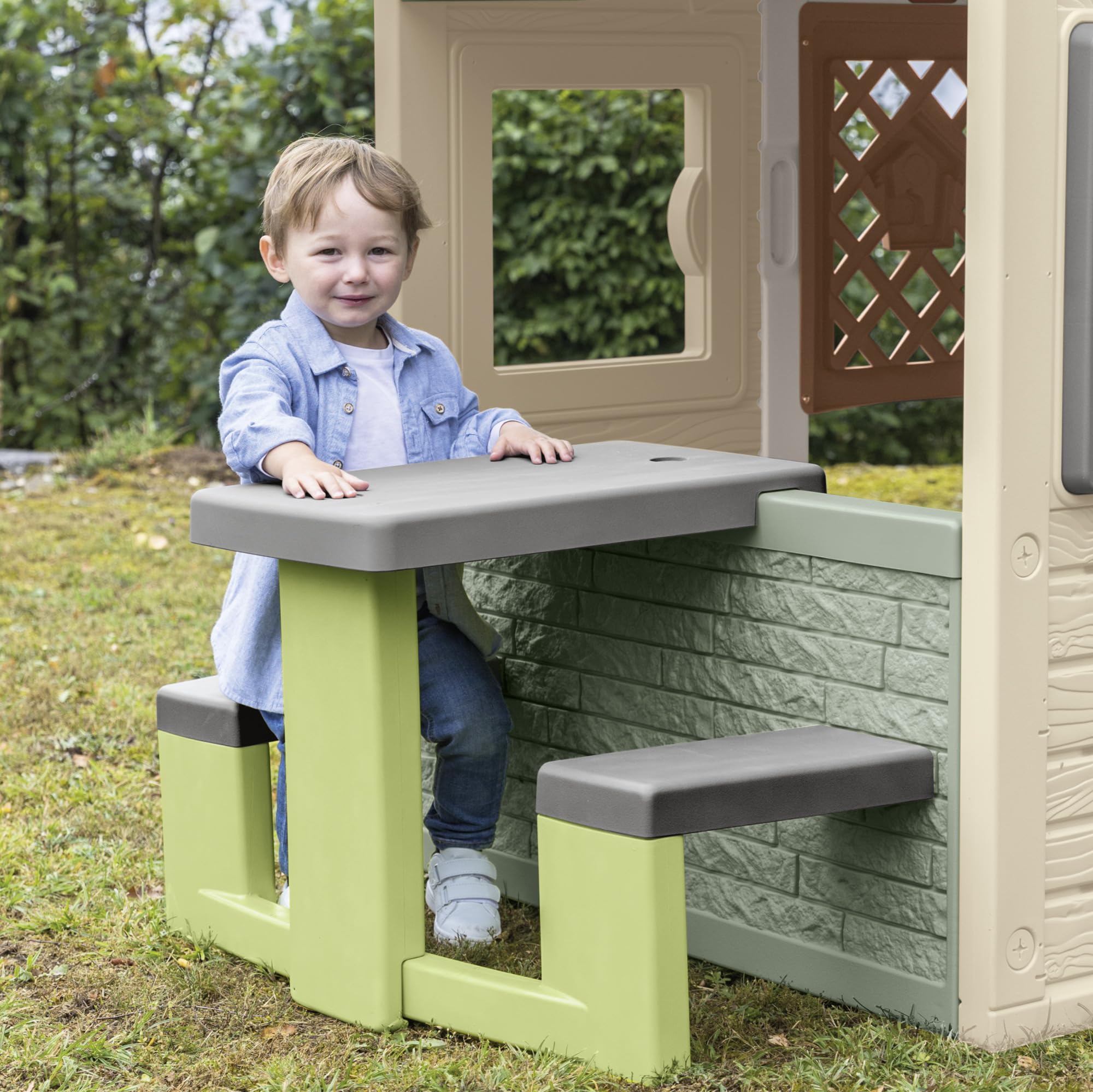 Smoby Life - Table Pique Nique - 2 Bancs - Compatible avec de Nombreuses Maisons - Matière Recyclée - A Partir de 2 Ans - Fabrication Française