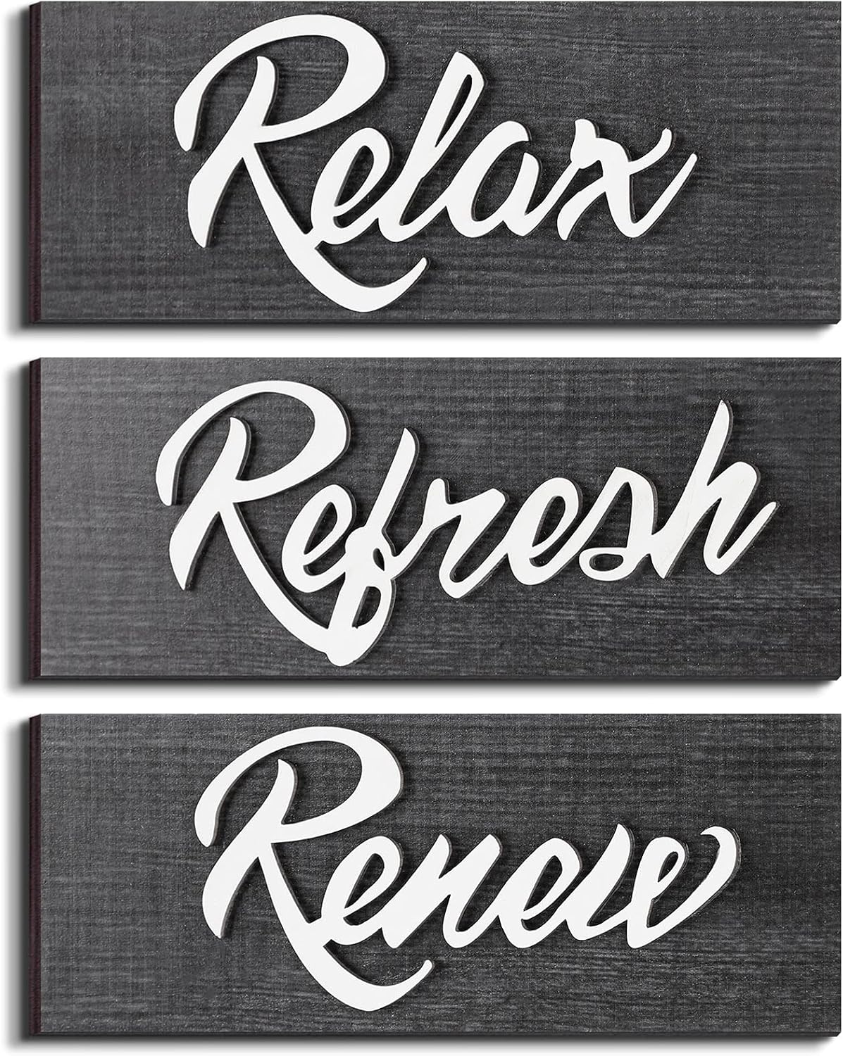 Yookeer 3 Pieces Farmhouse Bathroom Wall Decors Relax Renew Refresh Signs Bathroom Rustic Hanging Wooden Signs Home Bathroom Signs Vintage Wood Wall Signs for Home Bathroom Laundry Room Decor (Grey)
