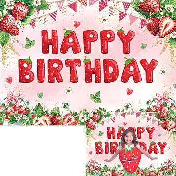 Strawberry Birthday Backdrop 7x5ft Strawberry Shortcake Party Background Berry Sweet One Girl Kids Happy Birthday Decorations Photo Banner Props Supplies