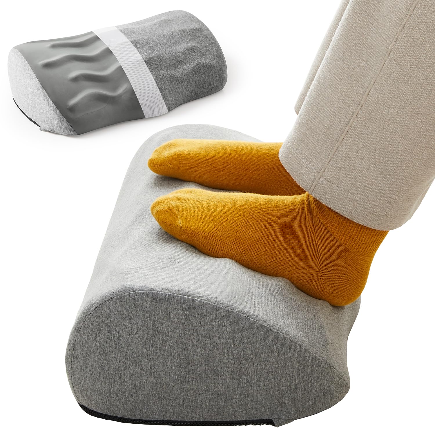 Jamdok Ergonomiczny podnóżek z pianki z pamięcią kształtu, zdejmowana osłona, antypoślizgowy spód, w kształcie klina, do biura, pracy w domu, 43 x 26 cm, szary