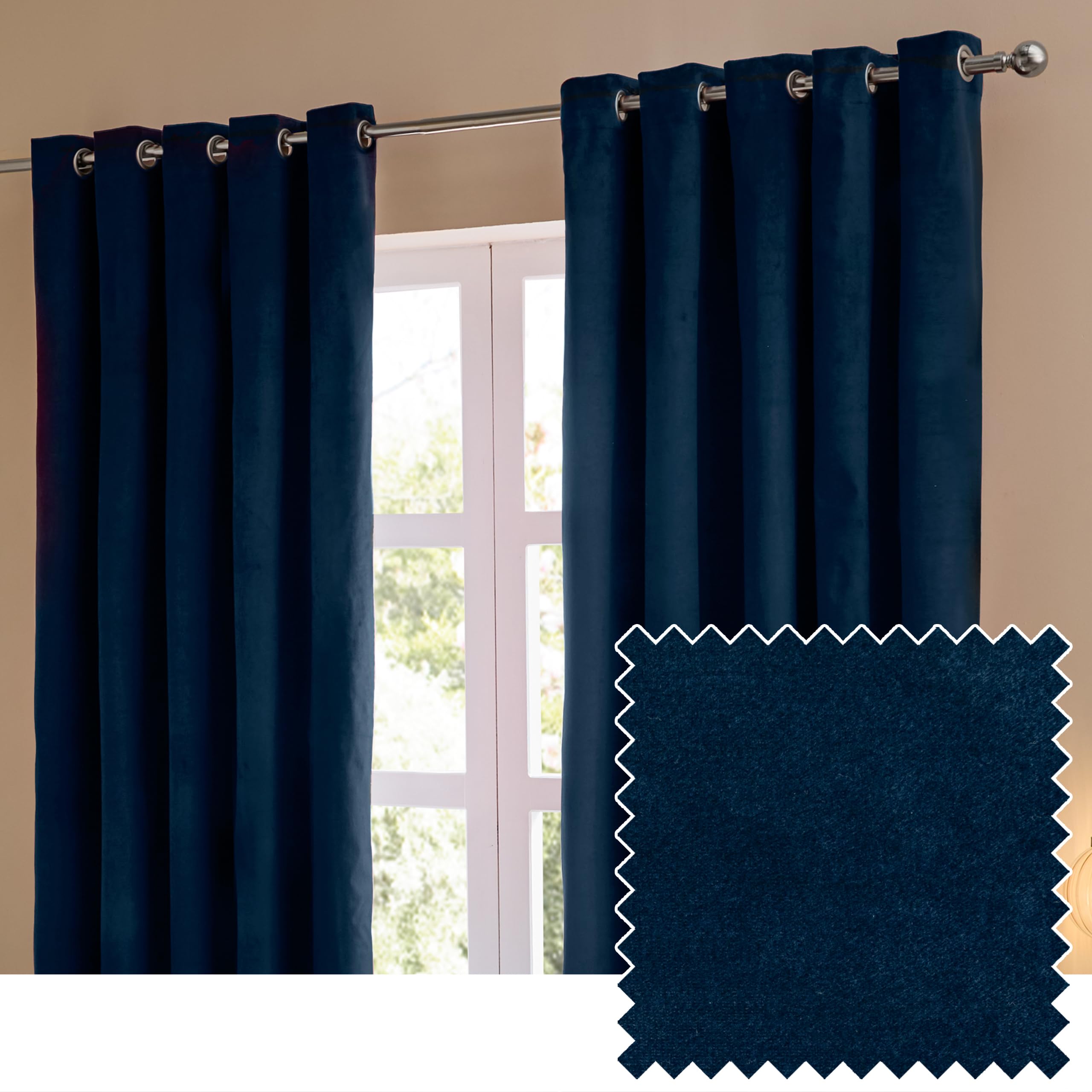 furn. The Ultimate Velvet Eyelet Curtain Pair – Soft Stylish Room Darkening Matte Velvet Drapes (Royal - 117x137cm)