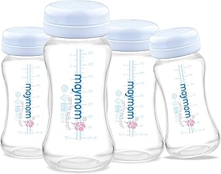Maymom Wide-Mouth Milk Storage Collection Bottle with Travel Cap and Sealing Ring ; Can Replace Spectra S1 S2 Avent Natural Classic Bottles, Motif Luna, Twist Ameda MYA Bottle; 4pc