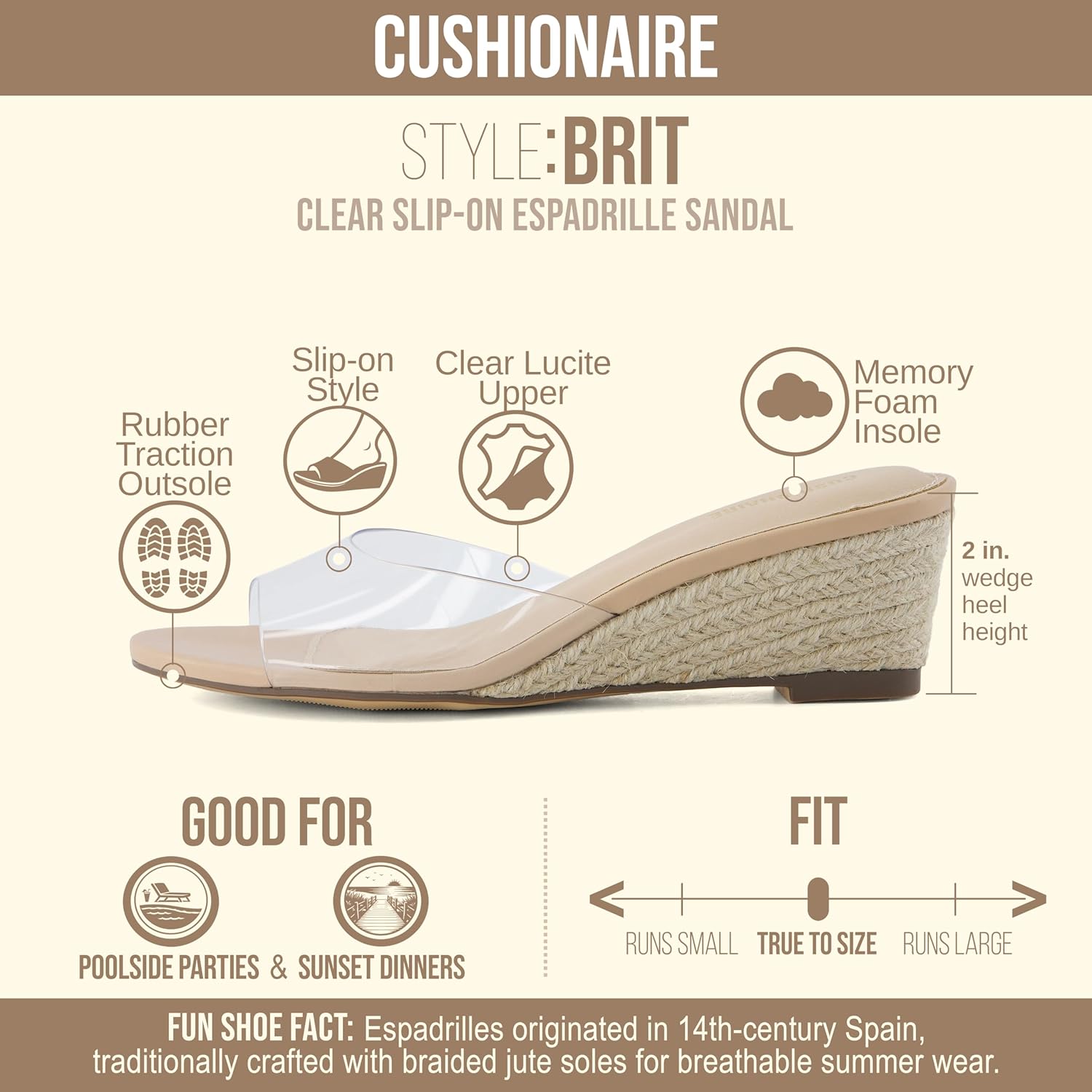 CUSHIONAIRE Brit Dress Wedge Sandals for Women, Clear Slip-On Espadrille Heels with Soft Memory Foam Comfort - Image 4
